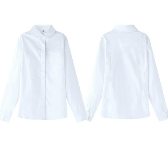 Bwdbhd Girls Shirts Big Girls Dress Shirt School Uniform Button-down Shirt with Collar Long Sleeve Blouses White,4-5 Years