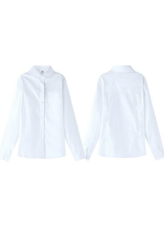 Girls Uniform Shirts Long Sleeve Shirt Blouse Girls Shirts Uniform Shirts for Girls Shirt School Uniform Oxford Shirt White,7-8 Years