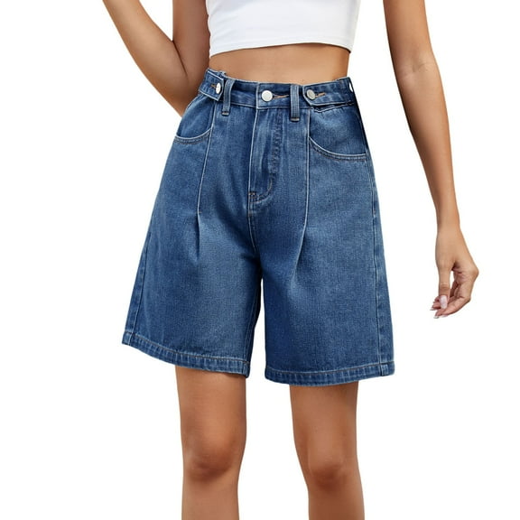 Bwdbhd High Waisted Jean Shorts Women Jean Shorts Button Stretchy High Waisted Summer Denim Shorts Pants with Pockets Blue,M