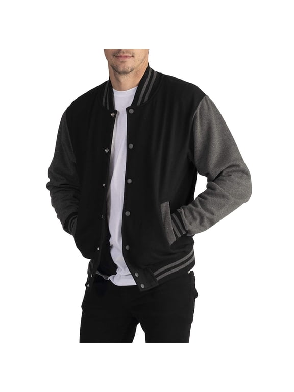 Jacket for Men Varsity College Jacket Baseball Bomber Jacket Vintage Sweatshirt Casual Unisex Streetwear Coats Black,L