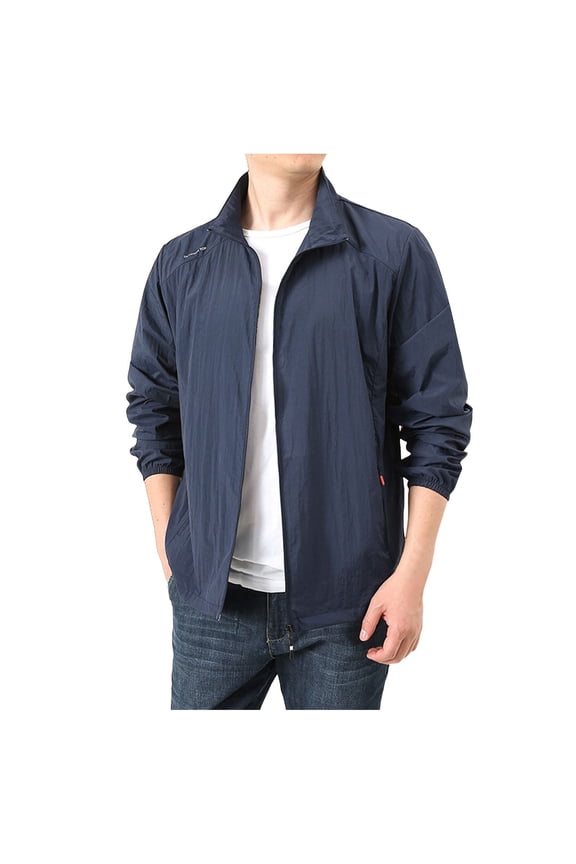Jackets for Men Fashion Men's Lightweight Full Zip Jackets Golf Stand Collar Bomber Jacket Casual Windbreaker Outwear Dark Blue,L