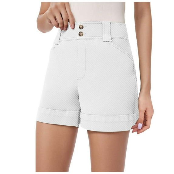 Bwdbhd Jean Shorts Womens Bermuda Jean Shorts for Women Casual Mid Rise Denim Shorts White,L