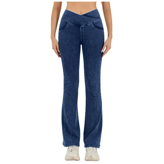 Bwdbhd Jean Shorts Womens Flare Jeans High Waisted Wide Leg Baggy Jean for Women Stretch Denim Pants Blue,S
