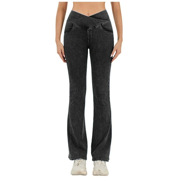 Bwdbhd Jean Shorts Womens Flare Jeans High Waisted Wide Leg Baggy Jean for Women Stretch Denim Pants Gray,S