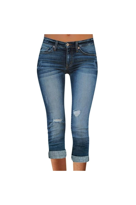 Jean Shorts Womens Jeans Shorts Women Knee-Length Shorts Denim Stretch Plus Sizes Fashion Casual Loose Denim Shorts Summer High Waist Pant Jean With Pocket Blue,S