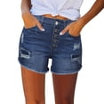 thumbnail image 1 of Bwdbhd Jean Shorts Womens Ripped Denim Destroyed Mid Rise Stretchy Bermuda Shorts Jeans Dark Blue,XL, 1 of 4