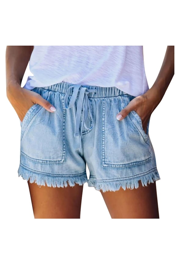 Jean Shorts for Women Cut Off Denim Shorts for Women Frayed Distressed Jean Short Cute Mid Rise Ripped Hot Shorts Comfy Stretchy Light blue,L
