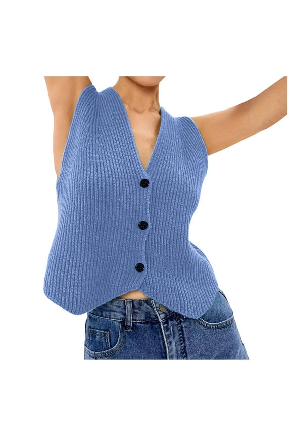 Knit Vest Womens Sweater Vest Summer Ribbed Tank Tops Sleeveless Top for Women Blue,S