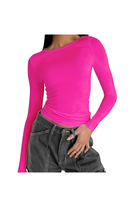 Long Sleeve Tops for Women Tops Women's Fashion Boho Print Loose Blouse Round Neck Loose Shirt Top Hot Pink,XL