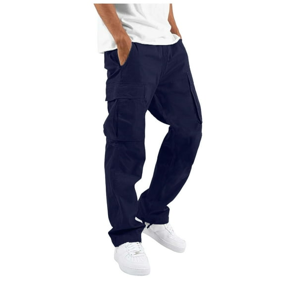 Bwdbhd Men Jeans Pants Mid Waist Graphic Street Cargo Pants Men's Regular Fit Comfort Waist Jean Navy,XL