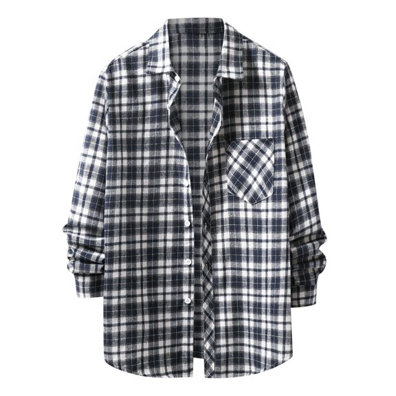 Bwdbhd Men's Button Down Regular Fit Long Sleeve Plaid Flannel Casual Shirt Snow Black,M