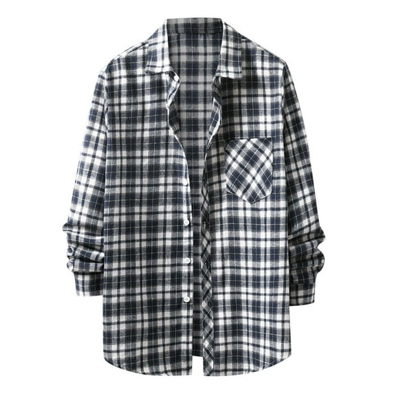 Bwdbhd Men's Button Down Regular Fit Long Sleeve Plaid Flannel Casual Shirt Snow Black,S