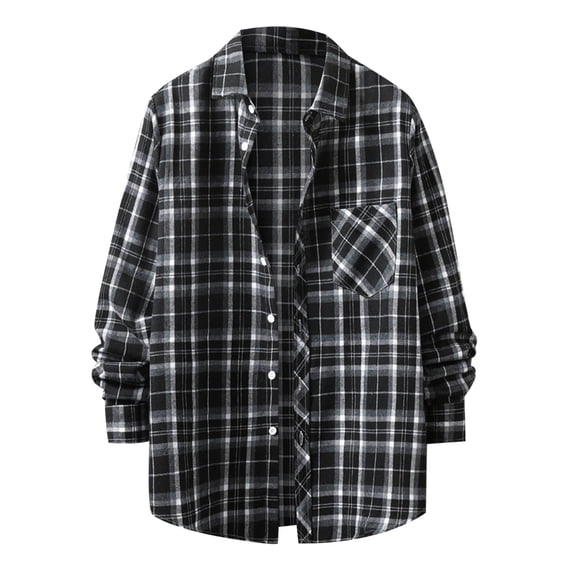 Bwdbhd Men's Button Down Regular Fit Long Sleeve Plaid Flannel Casual Shirt Snow Black,XL