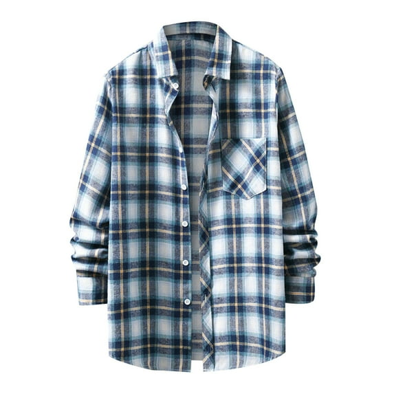 Bwdbhd Men's Button Down Regular Fit Long Sleeve Plaid Flannel Casual Shirt Snow Blue,L