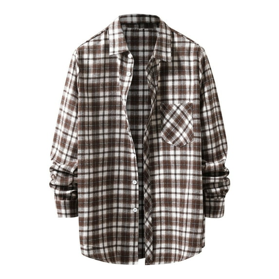 Bwdbhd Men's Button Down Regular Fit Long Sleeve Plaid Flannel Casual Shirt Snow Coffee,2XL