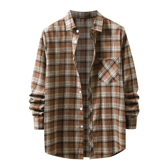 Bwdbhd Men's Button Down Regular Fit Long Sleeve Plaid Flannel Casual Shirt Snow Coffee,S