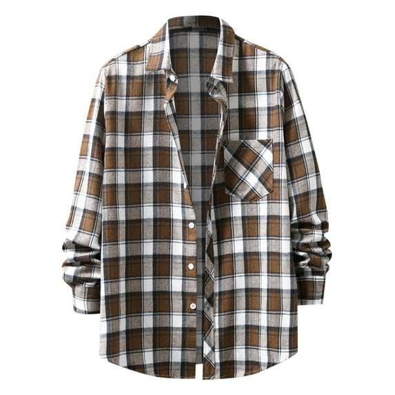 Bwdbhd Men's Button Down Regular Fit Long Sleeve Plaid Flannel Casual Shirt Snow Coffee,S