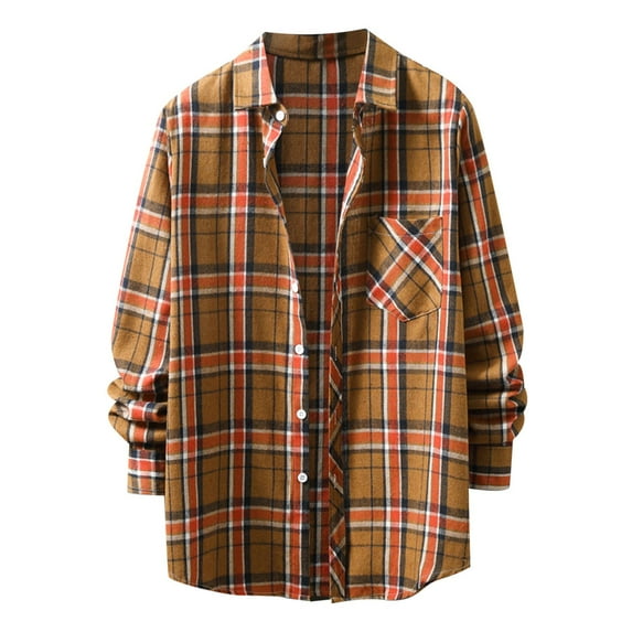 Bwdbhd Men's Button Down Regular Fit Long Sleeve Plaid Flannel Casual Shirt Snow Gold,M