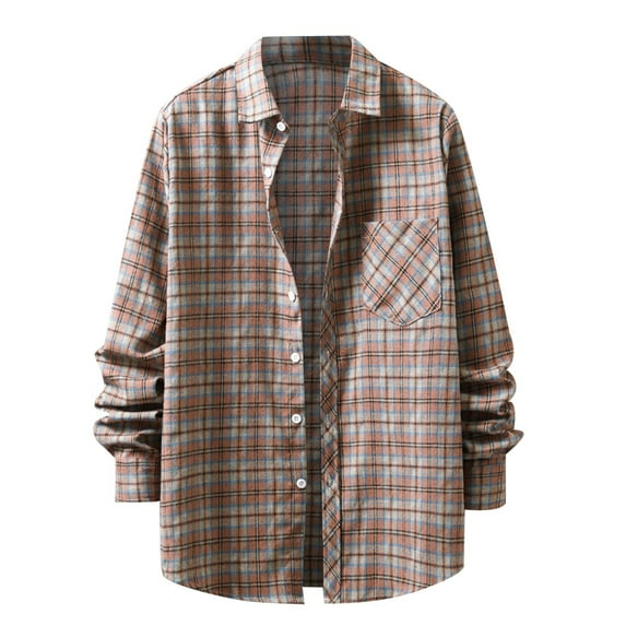 Bwdbhd Men's Button Down Regular Fit Long Sleeve Plaid Flannel Casual Shirt Snow Khaki,L