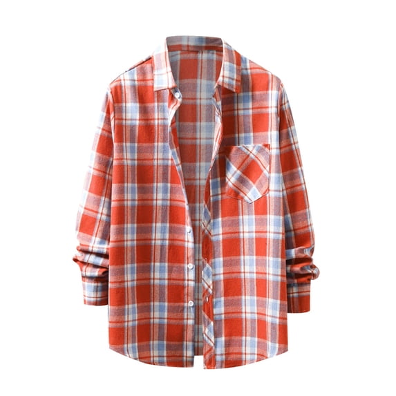 Bwdbhd Men's Button Down Regular Fit Long Sleeve Plaid Flannel Casual Shirt Snow Orange,XL
