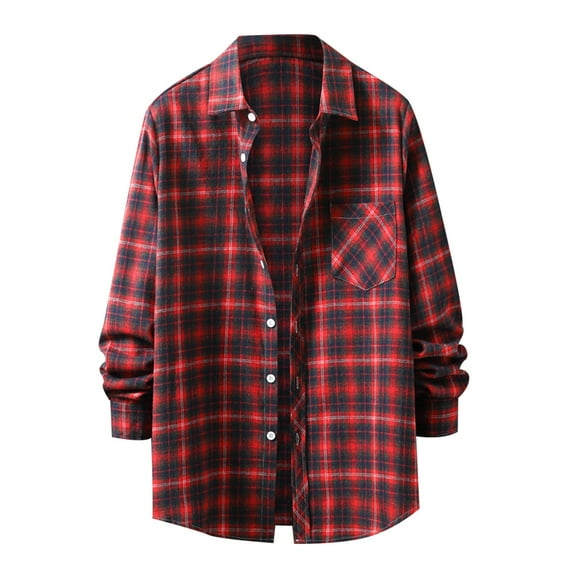 Bwdbhd Men's Button Down Regular Fit Long Sleeve Plaid Flannel Casual Shirt Snow Red,M