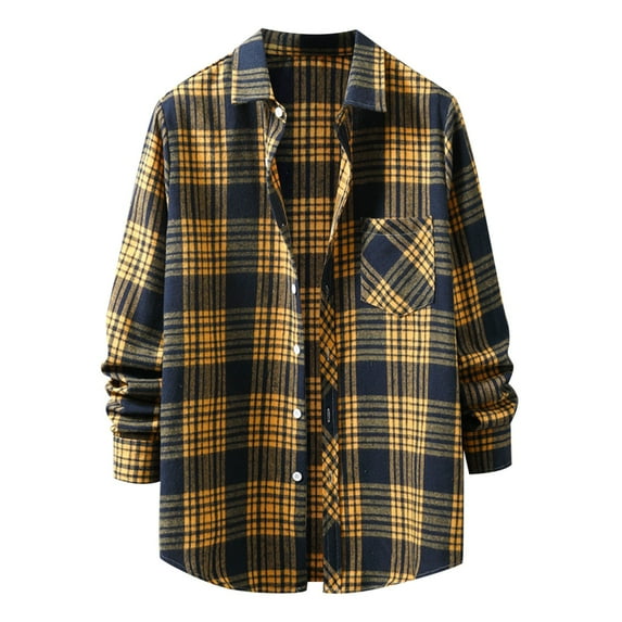 Bwdbhd Men's Button Down Regular Fit Long Sleeve Plaid Flannel Casual Shirt Snow Yellow,2XL