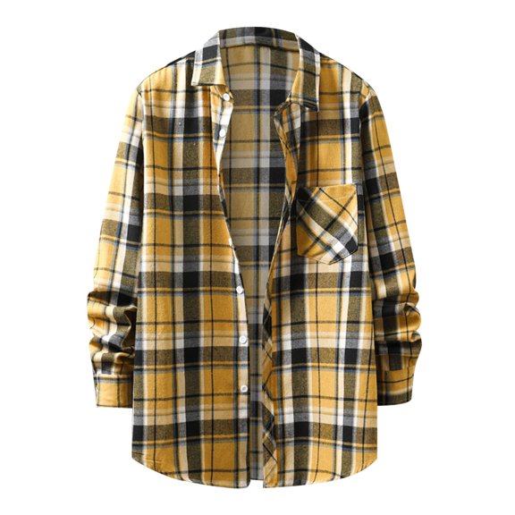 Bwdbhd Men's Button Down Regular Fit Long Sleeve Plaid Flannel Casual Shirt Snow Yellow,2XL