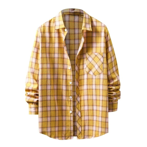 Bwdbhd Men's Button Down Regular Fit Long Sleeve Plaid Flannel Casual Shirt Snow Yellow,2XL