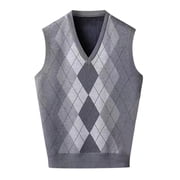 Bwdbhd Mens Cardigan Sweaters Mens Argyle Vest Sweater Sleeveless V Neck Slim Fit Knitted Pullover Sweater Casual Business Comfy Tops Gray,L