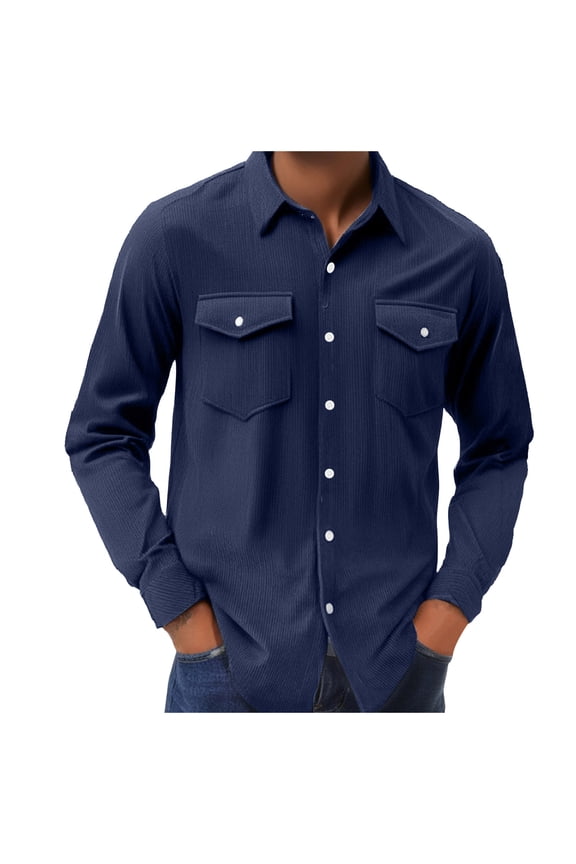 Men's Cotton Lightweight Jackets Mens Shacket Long Sleeve Shirt Jacket with Pockets Lightweight Overshirt Navy,L
