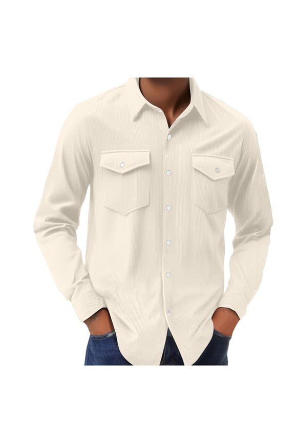 Men's Cotton Lightweight Jackets Mens Shacket Long Sleeve Shirt Jacket with Pockets Lightweight Overshirt White,S