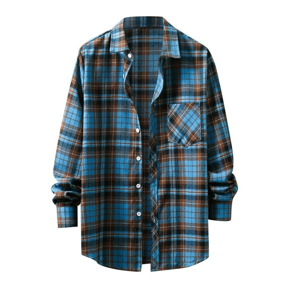 Bwdbhd Men's Lightweight Jackets Men's Casual Cotton Plaid Shirts Long Sleeve Button-Down Flannel Overshirt Jacket Blue,2XL