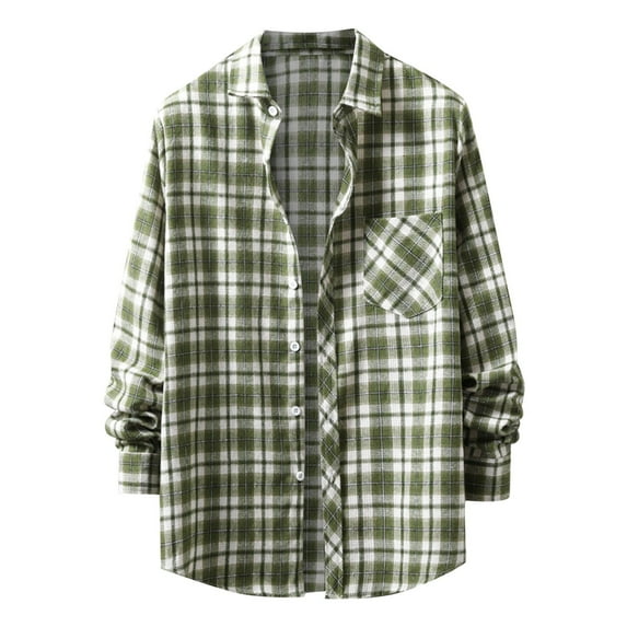 Bwdbhd Men's Lightweight Jackets Men's Casual Cotton Plaid Shirts Long Sleeve Button-Down Flannel Overshirt Jacket Green,2XL