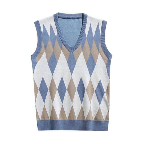 Bwdbhd Men's Sweater Vest Sleeveless V Neck Knitted Slim Fit Casual Lightweight Pullover Sweater Blue,XL