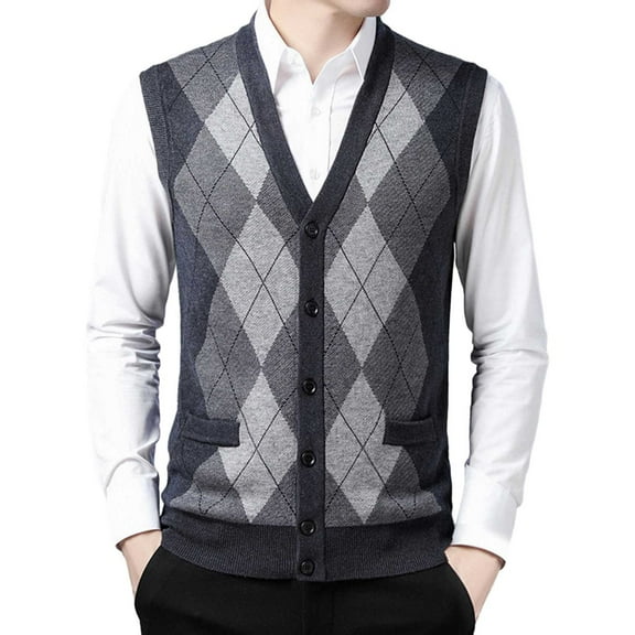 Bwdbhd Men's Sweater Vests Men's Cable Knit Sweater Vest V Neck Button Down Sleeveless Cardigan Vest Dark Gray,3XL