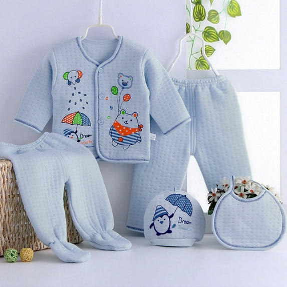 Bwdbhd New Born Babies Gift Set 5 Pieces Baby Boy Stuff Pure Cotton Clothing Set Casual New Born Baby Clothes Set Blue,One Size
