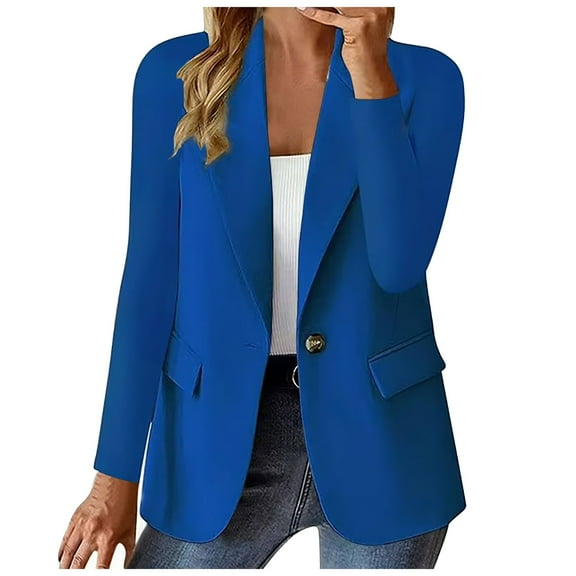 Bwdbhd Oversized Blazers for Women Tweed Jackets Notched Lapel Long Sleeve Open Front Plaid Tweed Blazer Blue,M