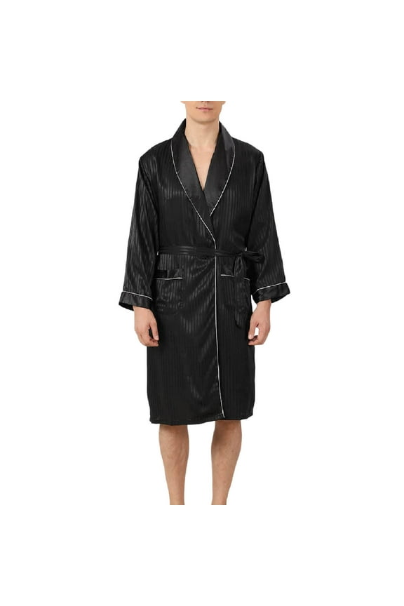 Robe for Men Kimono Robe Lightweight Soft Bathrobe Sleepwear Loungewear with Pockets Black,L