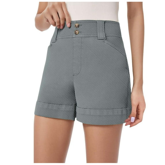 Bwdbhd Short Jeans for Women Ripped Denim Shorts High Waisted Stretchy Casual Summer Cutoff Jean Shorts 2024 Trendy Folded Hem Hot Shorts Grey,L