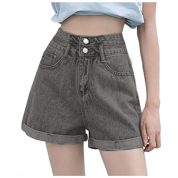 Bwdbhd Shorts for Women Bermuda Jean Shorts for Women High Waisted Trendy Stretchy Denim Shorts Knee Length Cutoff Loose Fit Long Shorts Grey,M