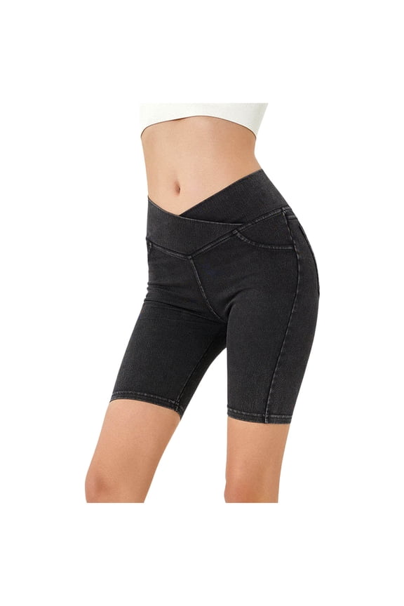 Shorts for Women Jean Shorts Women Mid Rise Folded Skinny Jean Shorts Summer Stretchy Denim Shorts Grey,L