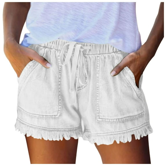 Bwdbhd Shorts for Women Jean Shorts for Women Trendy High Waisted Seamed Front Stretchy Denim Shorts Cut Off Frayed Hem Casual Summer White,S