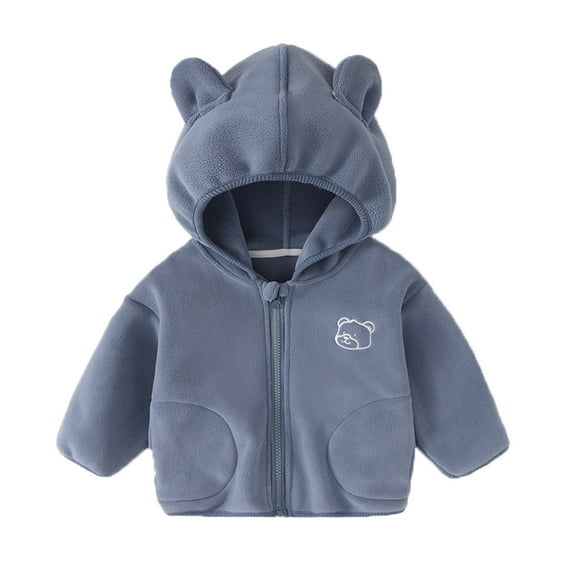 Bwdbhd Toddler Jacket Baby Girl Boy Zip Up Hoodie Fuzzy Jacket Hooded Coat Winter Warm Outwear Cardigan Blue,3-6 Months