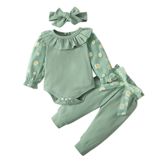 Bwdbhd Toddler Outfits Baby Girl Clothes Toddler Girl Outfit Long Sleeve Shirt Floral Pant Set Fall Winter Clothing for Girl Green,6-9 Months