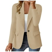 Bwdbhd Women Blazer For Women,Scoop Blazer,Womens Fleece Jackets,Women Casual Solid Single Button Lapel Long Sleeve Slim Suit Blazers Coat For Office Ladies Beige,XL