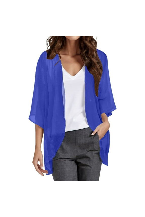 Women's 3/4 Sleeve Cropped Cardigans Sweaters Jackets Open Front Short Shrugs for Dresses Dark Blue,2XL