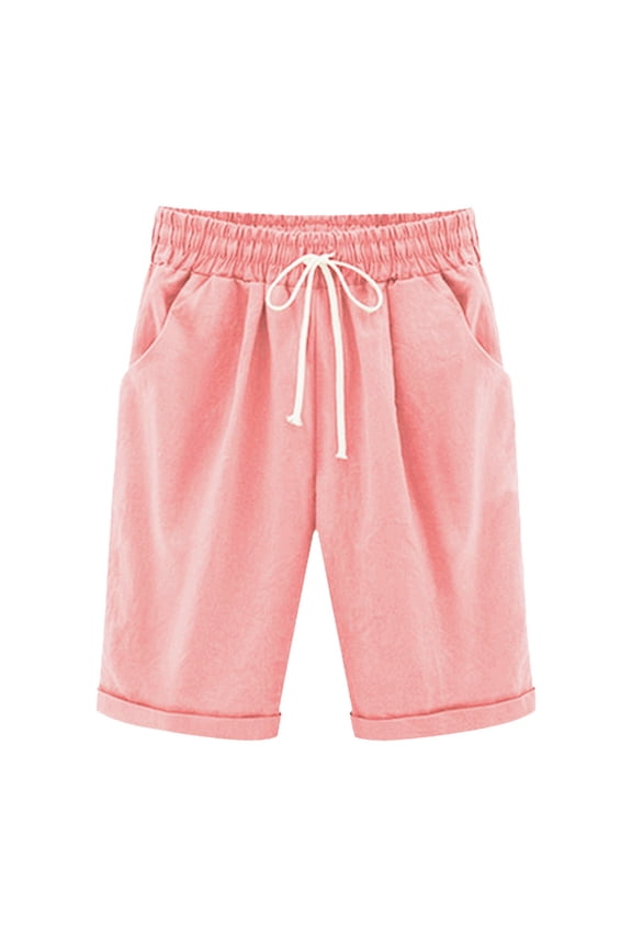 Women's High Waisted Bermuda Shorts Womens Casual Shorts Cargo Lightweight Hiking Shorts Waist Drawstring Summer Lounge Shorts with Pockets Pink,S