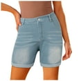 thumbnail image 1 of Bwdbhd Women's Shorts Jean Shorts Womens High Waisted Women's Ripped Mid-Rise Denim Bermuda Shorts Frayed Raw Hem Stretch Jean Shorts Light Blue,XL, 1 of 5