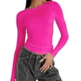 thumbnail image 1 of Bwdbhd Womens Blouses Casual Women Blouse Tops Casual V Neck Long Sleeve Hollow Elegant T Shirt Hot Pink,XS, 1 of 4