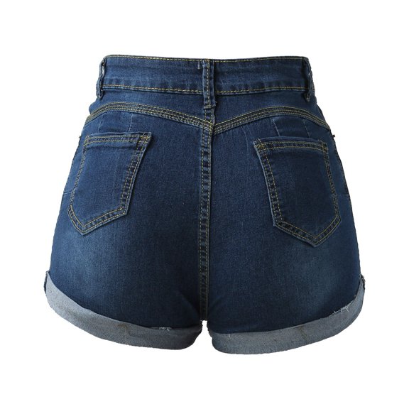 Bwdbhd Womens Denim Shorts Women's Casual Ripped Denim Shorts High Rise Distressed Rolled Hem Jeans Shorts Dark Blue,L